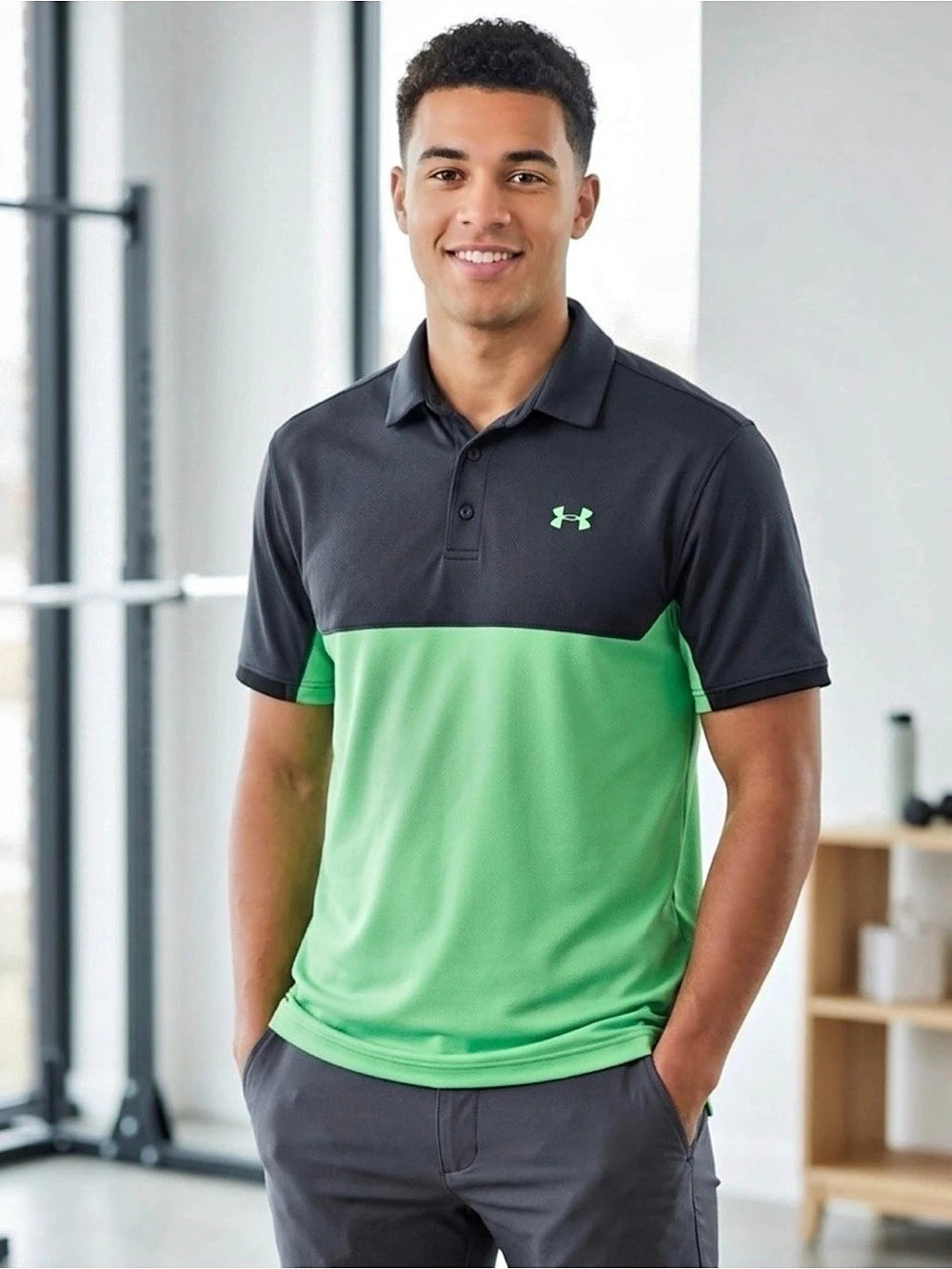 Under Armour Men's Colorblock Golf Polo Green & Black